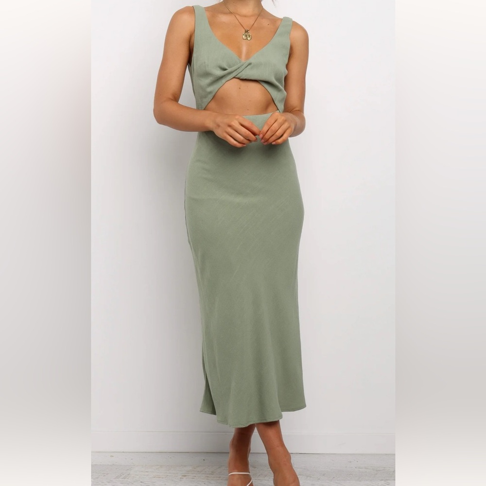 Sage Green Twist Cutout Midi Dress